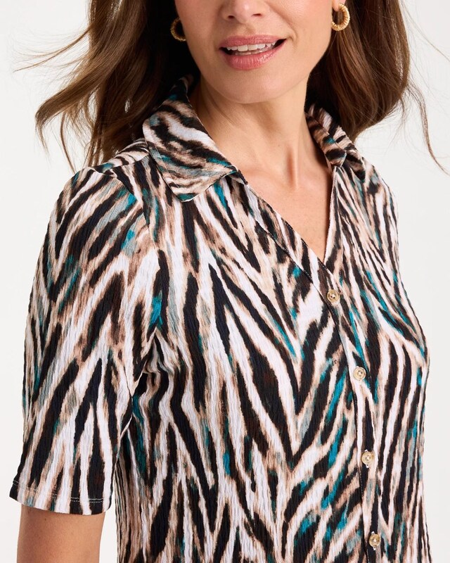 Tiger Print Textured Camp Tee - image 4